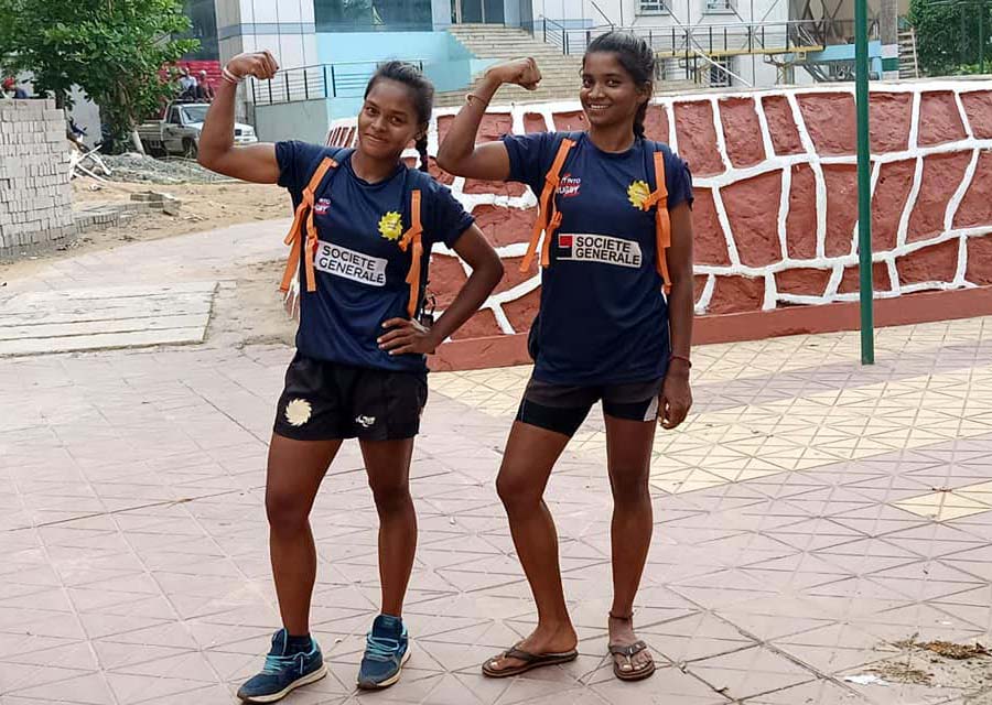 Odisha and India woman rugby players Meerarani Hembram (Left) and Hupi Majhi