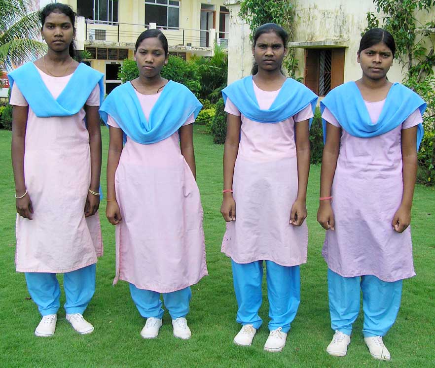 Four students of KISS assemble after being selected to represent Orissa women`s team for the Senior National Netball Championship starting at New Delhi from Oct 4, 2008.