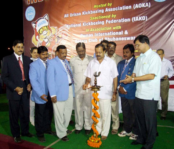 Tourism Minister Devi Prasad Mishra inaugurates the Indian Open National Kickboxing Championship in Bhubaneswar on Dec 18, 2008.
