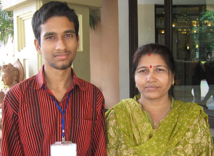Orissa chess player <b>Biswajit Nayak </b>with his mother Rinuli Nayak in Bhubaneswar on <b>June 10, 2009.
