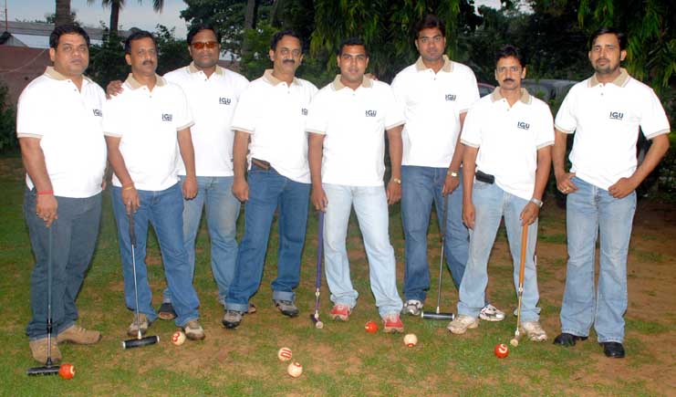 Indian gateball teams for World Games assemble at a photo session in Bhubaneswar today. 