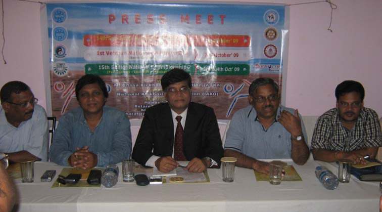 Officials of the organizing committee brief about the National Kickboxing Championships at the media conference in Bhubaneswar on <b>Sept 20, 2009.